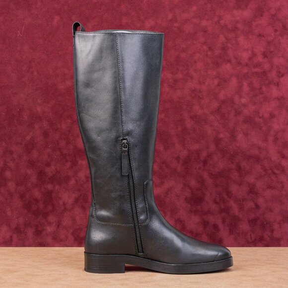 Tory Burch Women The Riding Black Leather Luxe T Logo Fashion Knee Boots sz 7.5 - Picture 10 of 10